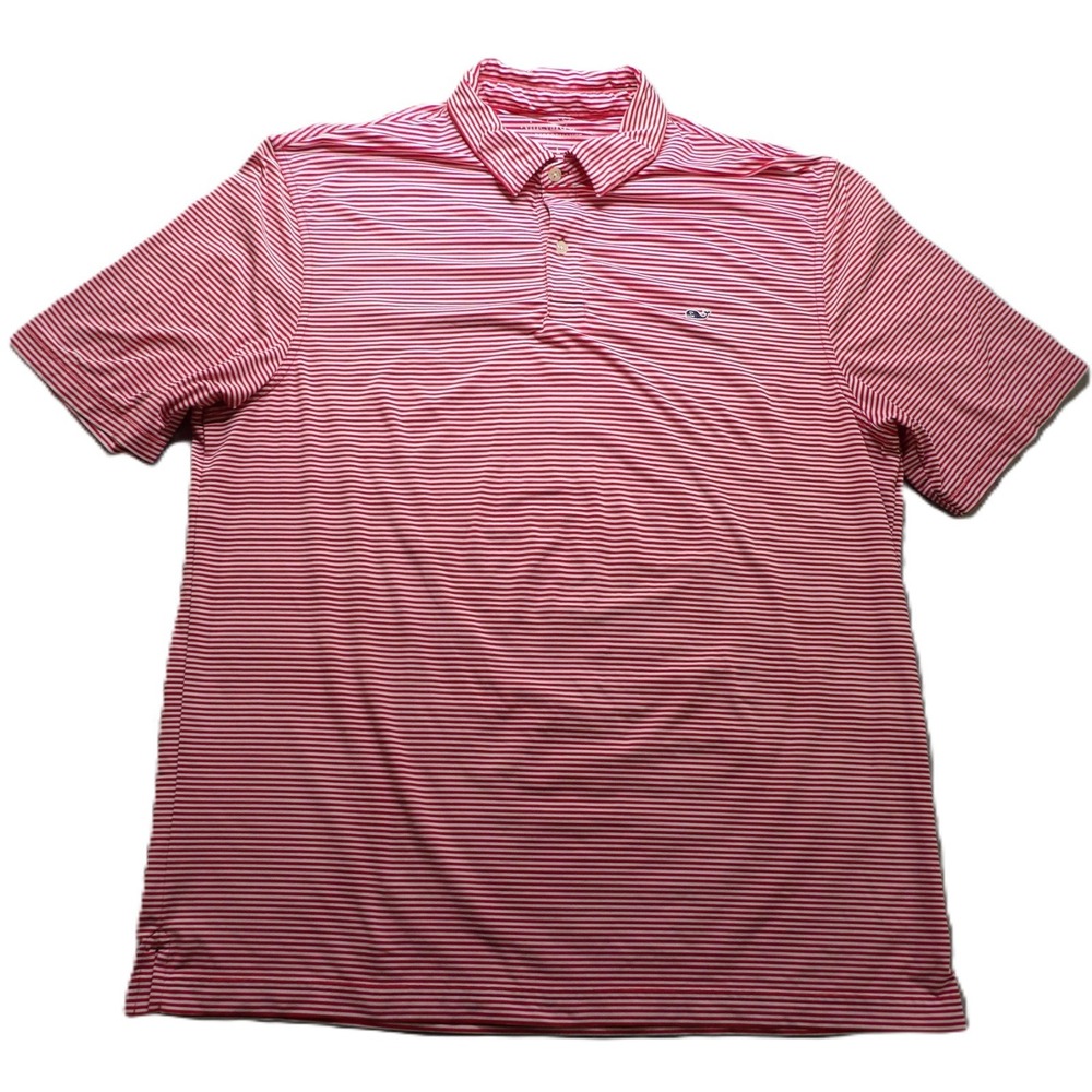 Vineyard Vines Polo Shirt Men Large Red White Stripe Performance Golf Casual Top